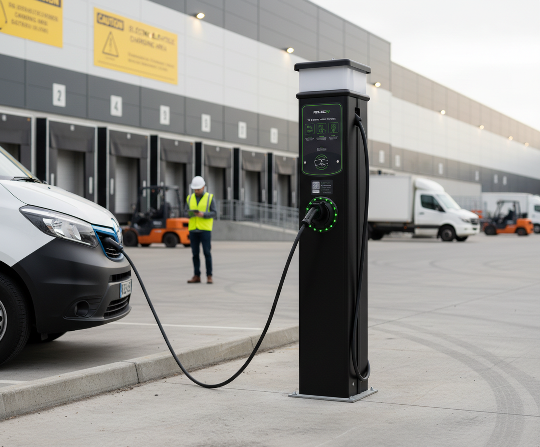 Professional EV Charging Pedestal with Dynamic Load Balancing and Integrated LED Lighting