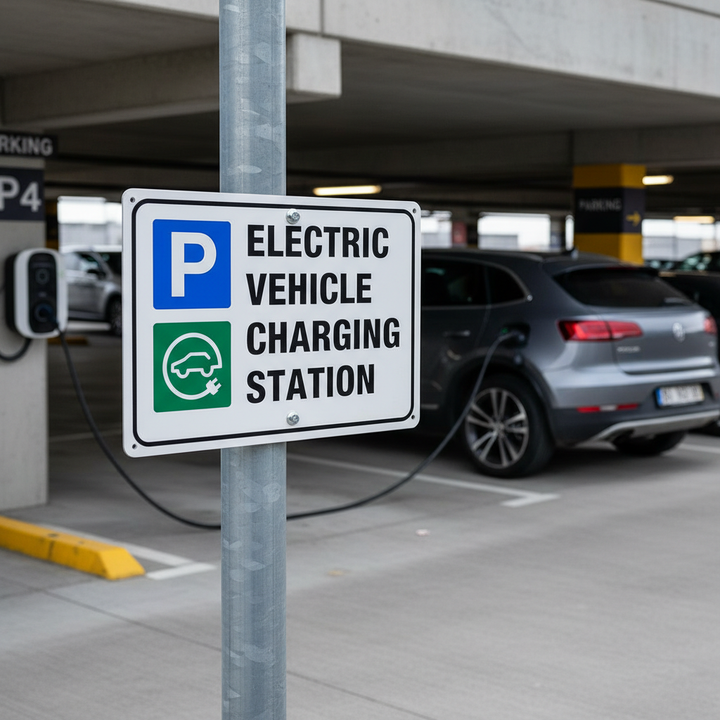 Premium Aluminium EV Parking Sign - A4 Landscape, Screen Printed for Durability and Visibility