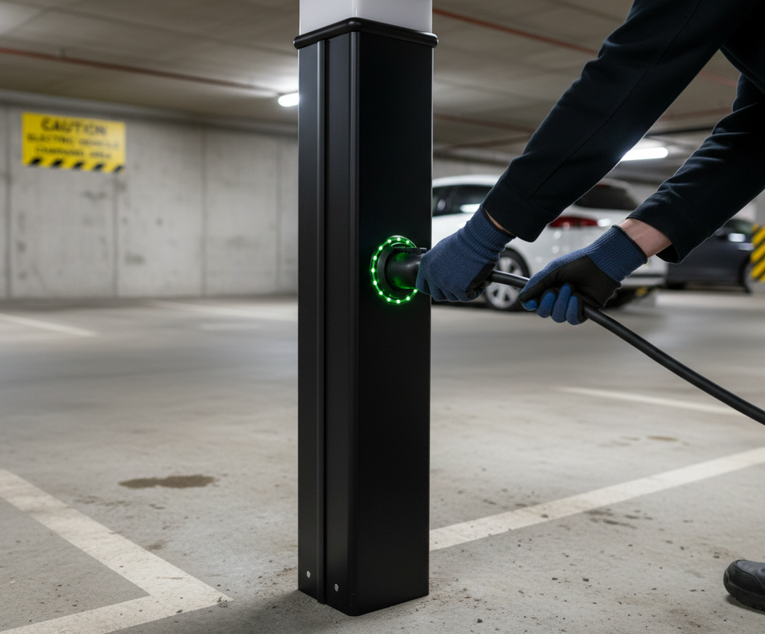 Professional EV Charging Pedestal with Dynamic Load Balancing and Integrated LED Lighting  – photo 1 of 2