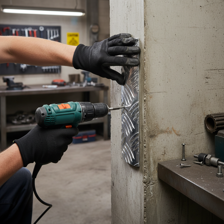 Premium Chequer Plate Wall Corner Protector - 25mm x 25mm x 2mm for High Durability and Grip in Heavy Usage Areas