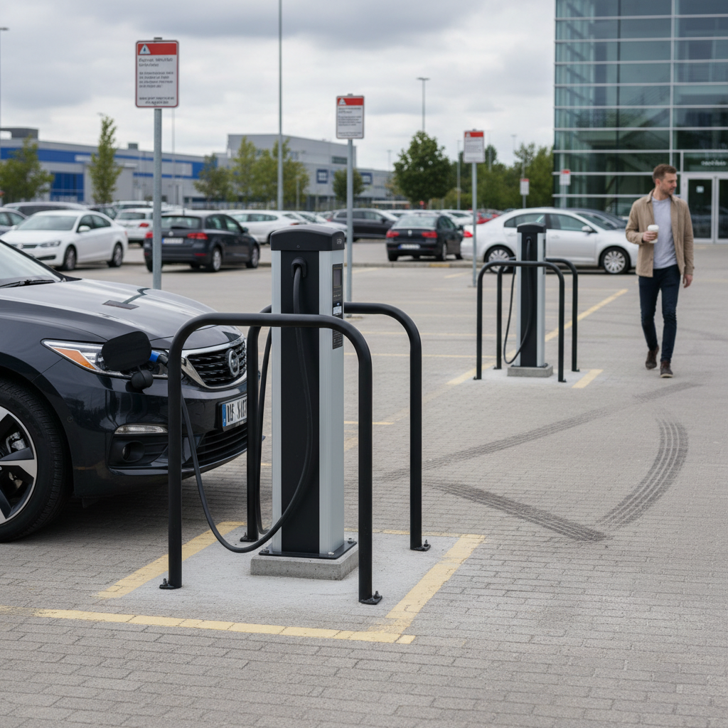 Premium Steel EV Charging Pedestal Protection Barrier with Powder Coated Finish and Root Mount Design - 750mm W x 1000mm H x 48mm D