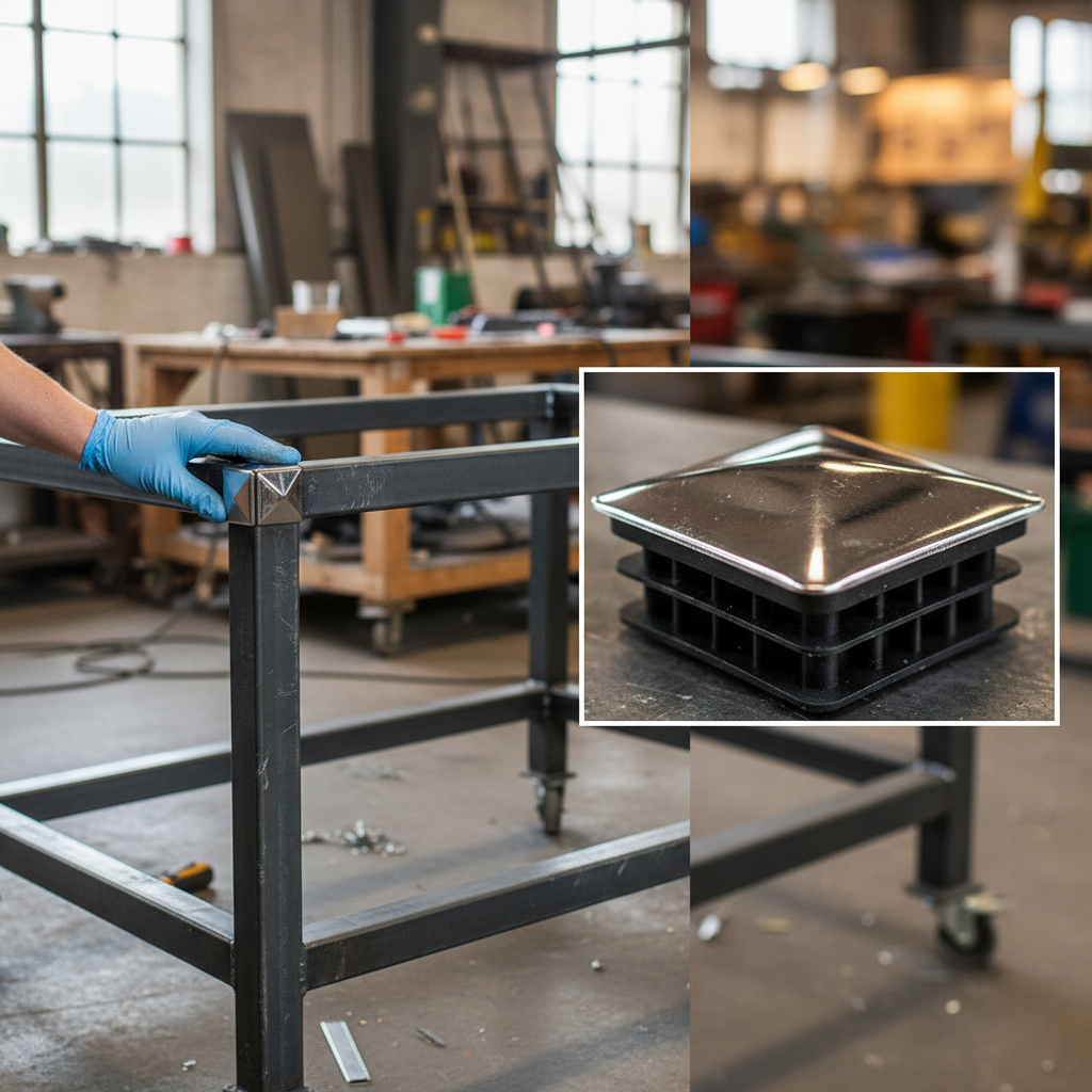 Premium Heavy Duty End Insert for 25mm Square Tubes - Black Nylon and Chromed Steel Construction for Enhanced Durability