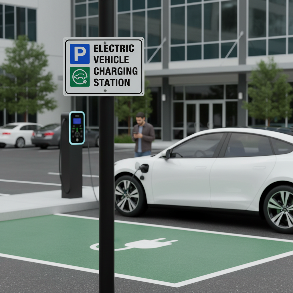 Premium Aluminium EV Parking Sign - A5 Landscape, Durable Screen Printed Finish for Long-Lasting Visibility