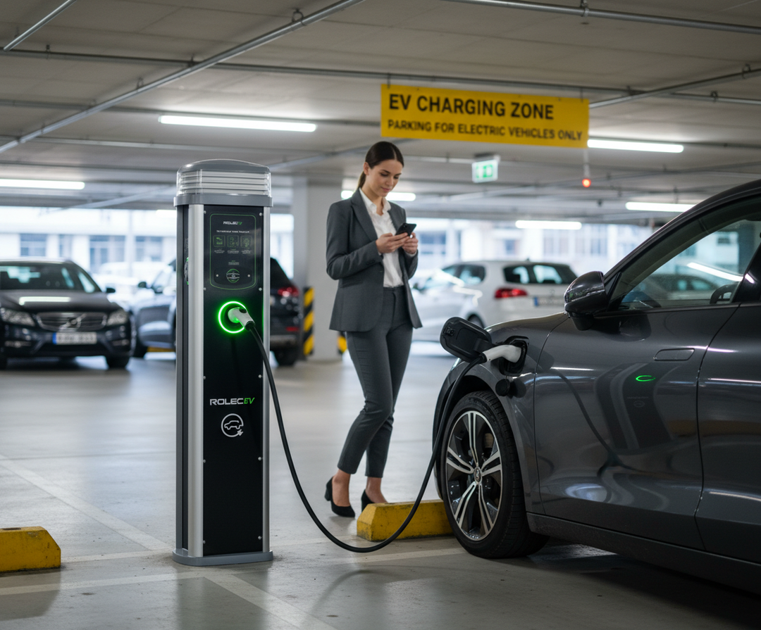 Premium Intelligent EV Charging Pedestal with Dynamic Load Balancing, PME Fault Detection, and Integrated LED Lighting