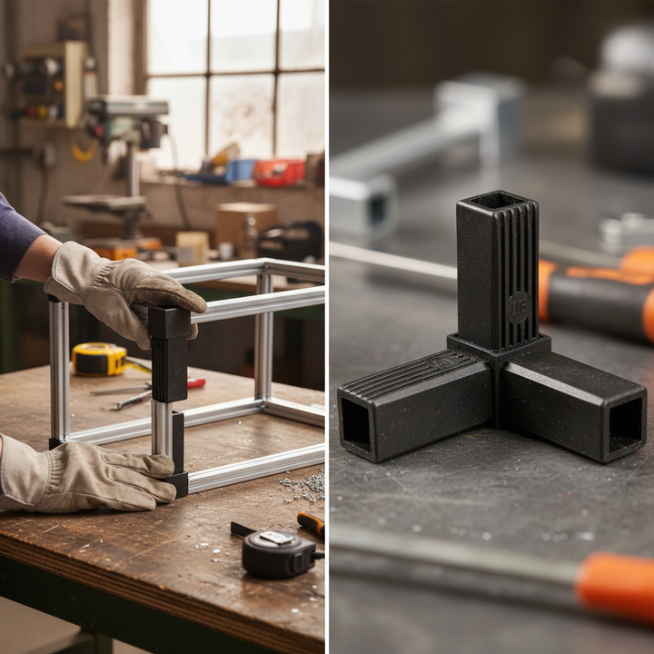 Professional 3 Way Connector Tee for 25mm Square Aluminium Tubes - Durable Black Nylon Plastic Construction