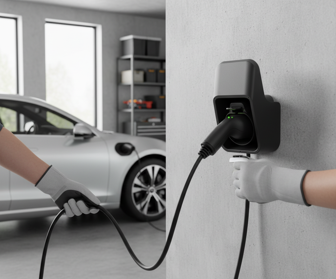 Premium Remote Wall Mount for Type 2 Charging Plug Holster and Cable Hook for EVs