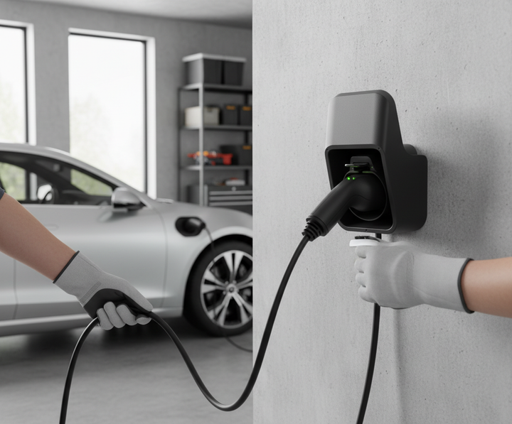 Premium Remote Wall Mount for Type 2 Charging Plug Holster and Cable Hook for EVs