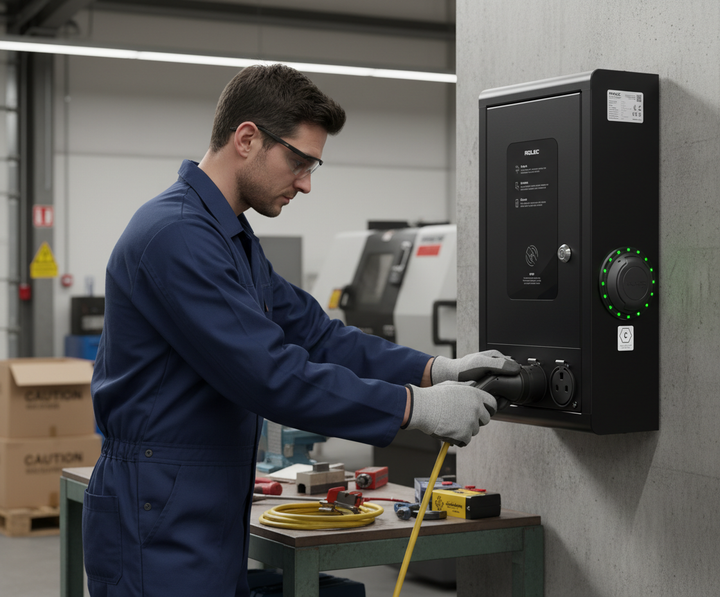 Premium Intelligent EV Charging Unit with Dynamic Load Balancing and PME Fault Detection for Workplaces and Car Parks