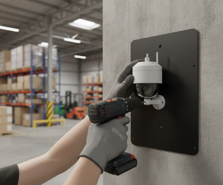 Premium Smart Plate for Secure Mounting of Chargepoints - Galvanised Steel, Black Powder Coated Finish, 154mm x 210mm Dimensions