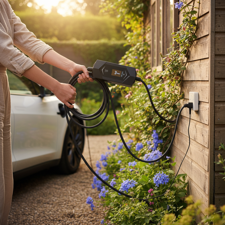 Premium Portable EV Charger 3kW with Adjustable Current and LCD Display for Home and Travel