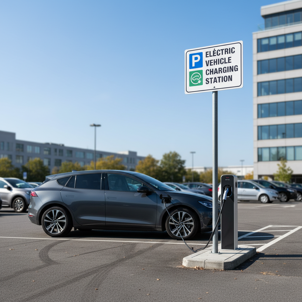 Premium Aluminium EV Parking Sign A3 Landscape - Durable, Screen Printed Finish for Clear Visibility