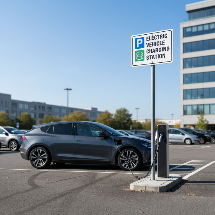 Premium Aluminium EV Parking Sign A3 Landscape - Durable, Screen Printed Finish for Clear Visibility