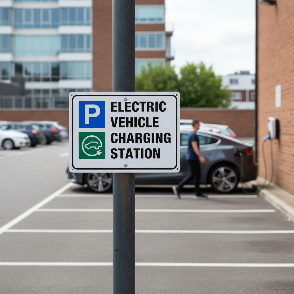 Premium Aluminium EV Parking Sign - A5 Landscape, Durable Screen Printed Finish for Long-Lasting Visibility