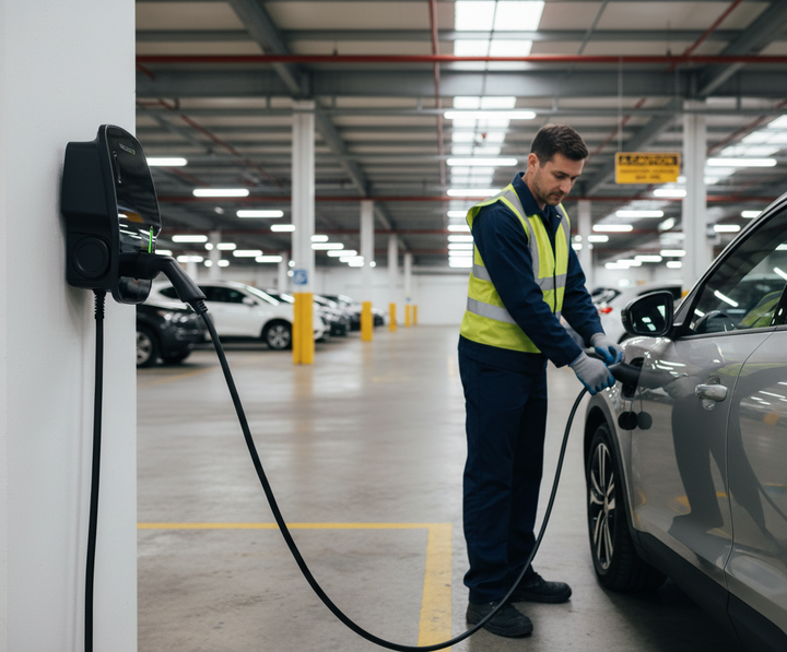 Premium Intelligent EV Charging Unit with 7.4kW Output, Dynamic Load Balancing, and Customizable Features for Homes and Businesses