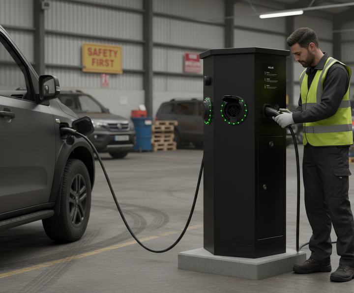 Premium Intelligent EV Charging Pedestal with 7.4kW Output and Robust Steel Enclosure for Commercial and Public Use