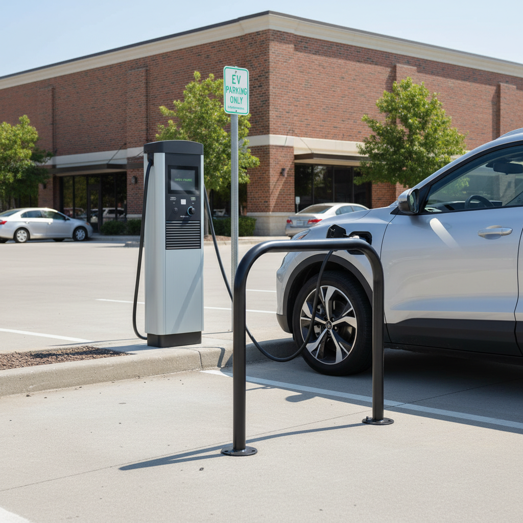 Heavy Duty EV Charging Pedestal Protection Barrier - Powder Coated Steel, Ground Mount, 750mm Dimensions